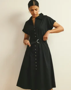 Sandy Stretch Poplin Shirtdress Black