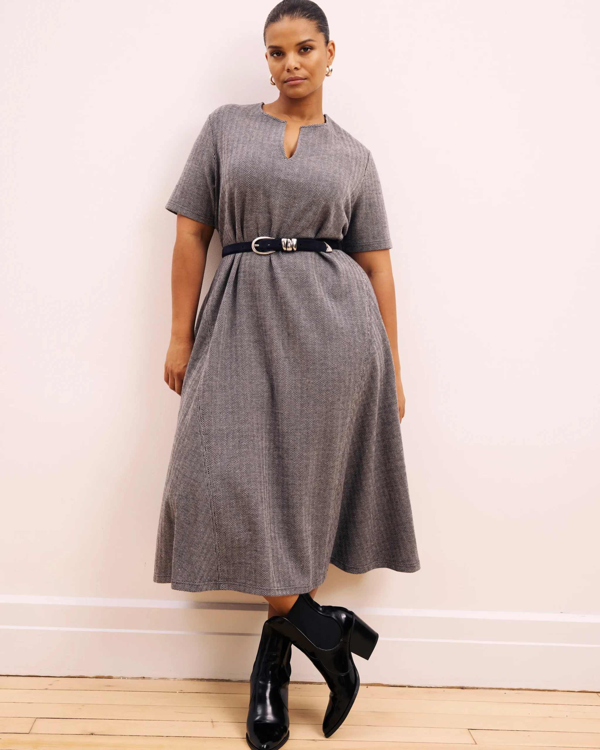 Saskia Ponte Dress Herringbone Tweed