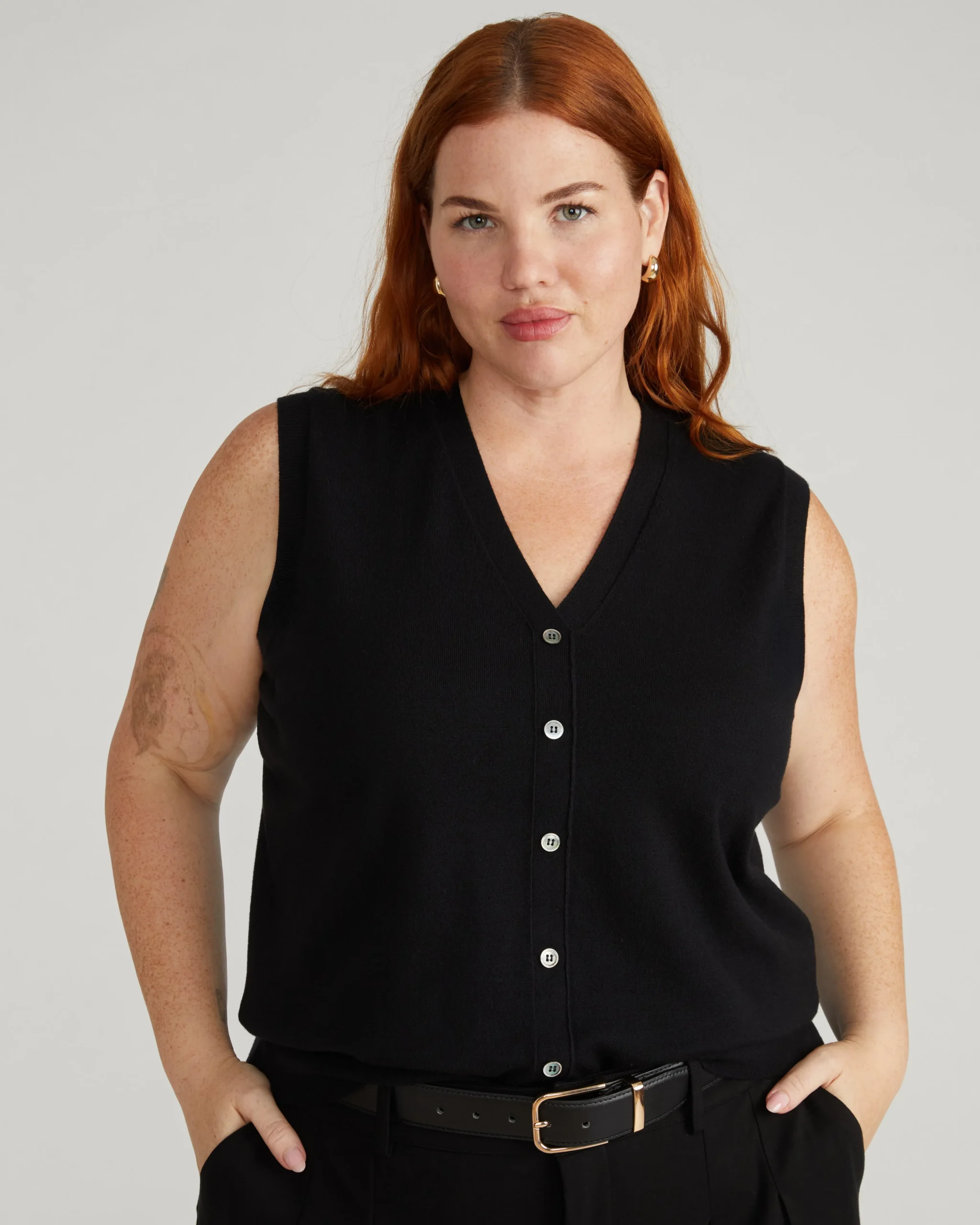 Savvy Fine Knit Cardigan Vest Black