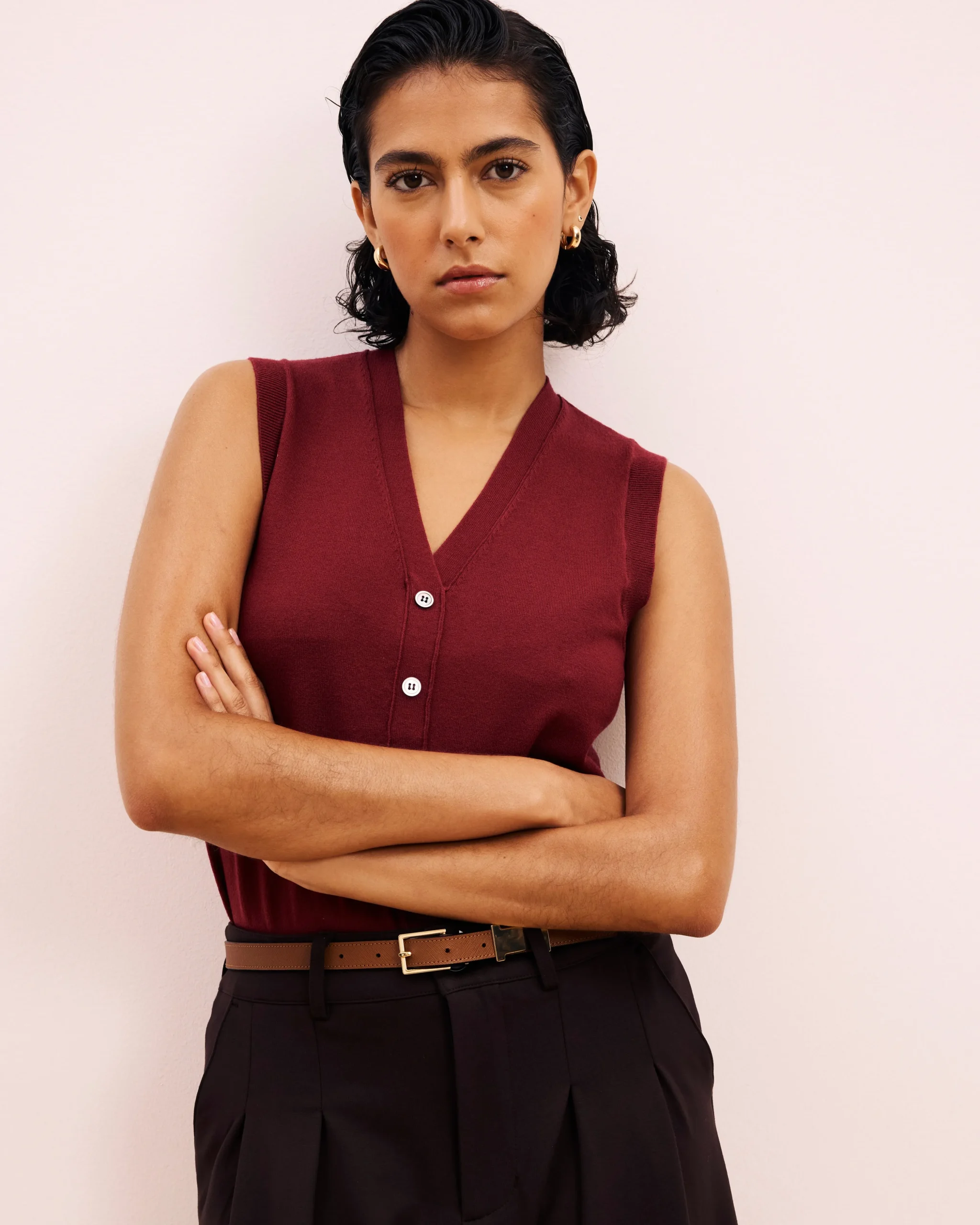 Savvy Fine Knit Cardigan Vest Red Geranium