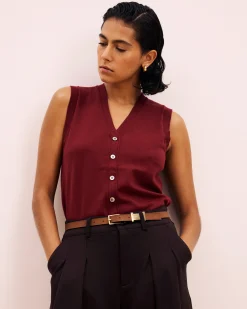 Savvy Fine Knit Cardigan Vest Red Geranium