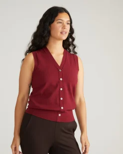 Savvy Fine Knit Cardigan Vest Red Geranium