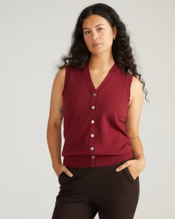 Savvy Fine Knit Cardigan Vest Red Geranium