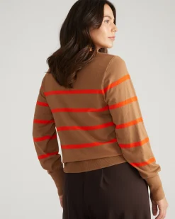 Savvy Fine Knit Crew Sweater Classic Camel/Poppy Stripe