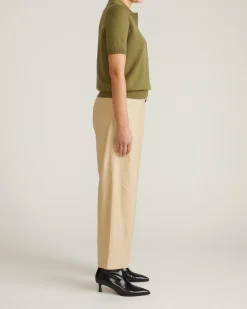 Savvy Fine Knit Short Sleeve Polo Sweater Olive Leaf