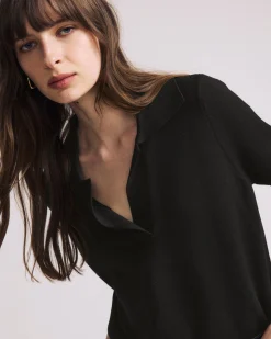 Savvy Fine Knit Short Sleeve Polo Sweater Black