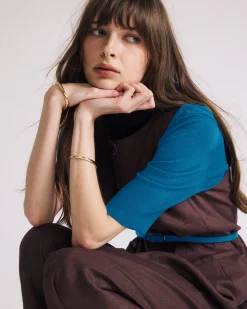 Savvy Fine Knit Turtleneck Sweater Top Blue Beetle