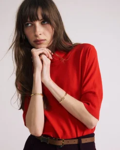 Savvy Fine Knit Turtleneck Sweater Top Lipstick