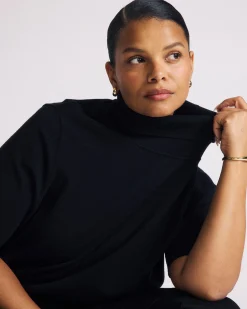 Savvy Fine Knit Turtleneck Sweater Top Black