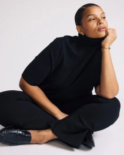 Savvy Fine Knit Turtleneck Sweater Top Black