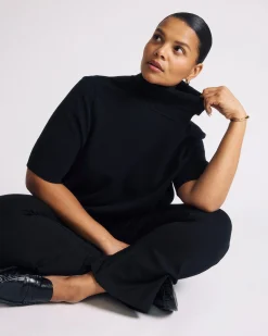Savvy Fine Knit Turtleneck Sweater Top Black