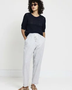 Sayville Linen Blend Drawstring Pant Beach Stripe