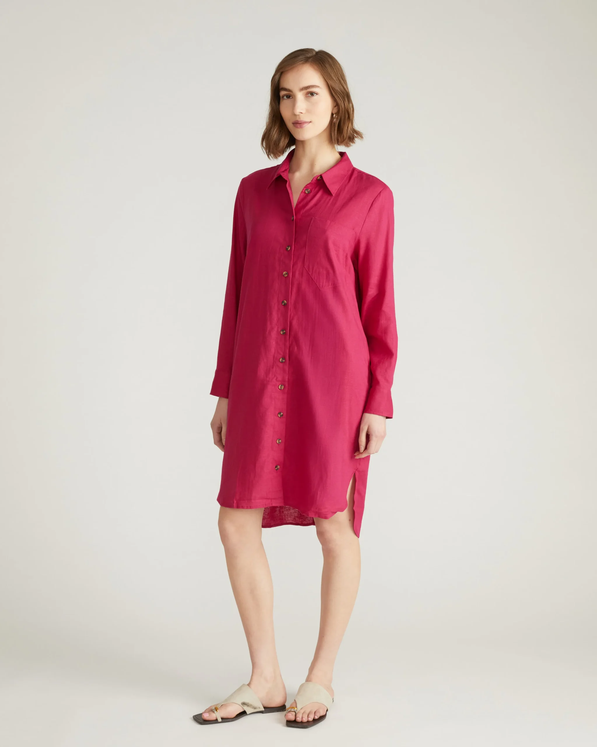 Seaside Linen Blend Shirtdress Cerise