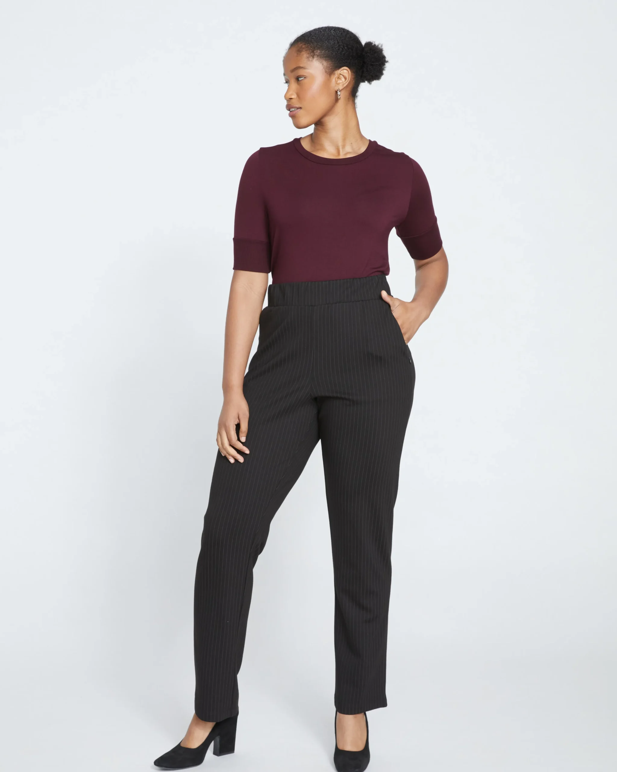 Smart Signature Ponte Pants Long Slate Pinstripe