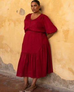 Sorrento Linen Blend Midi Dress Vibrant Red