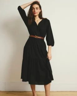 Sorrento Linen Blend Midi Dress Black