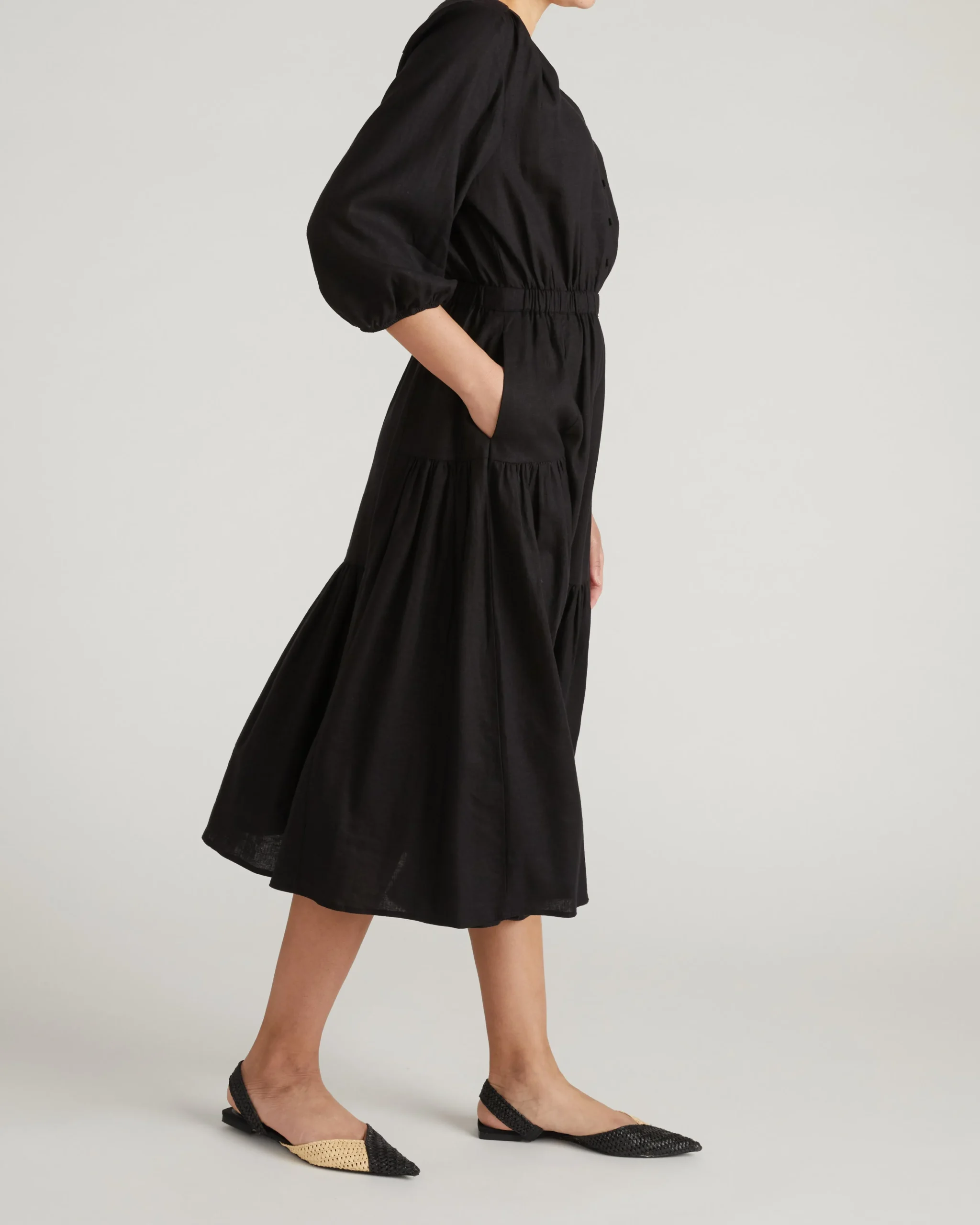 Sorrento Linen Blend Midi Dress Black