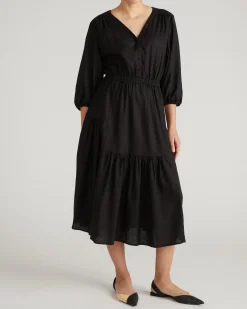 Sorrento Linen Blend Midi Dress Black