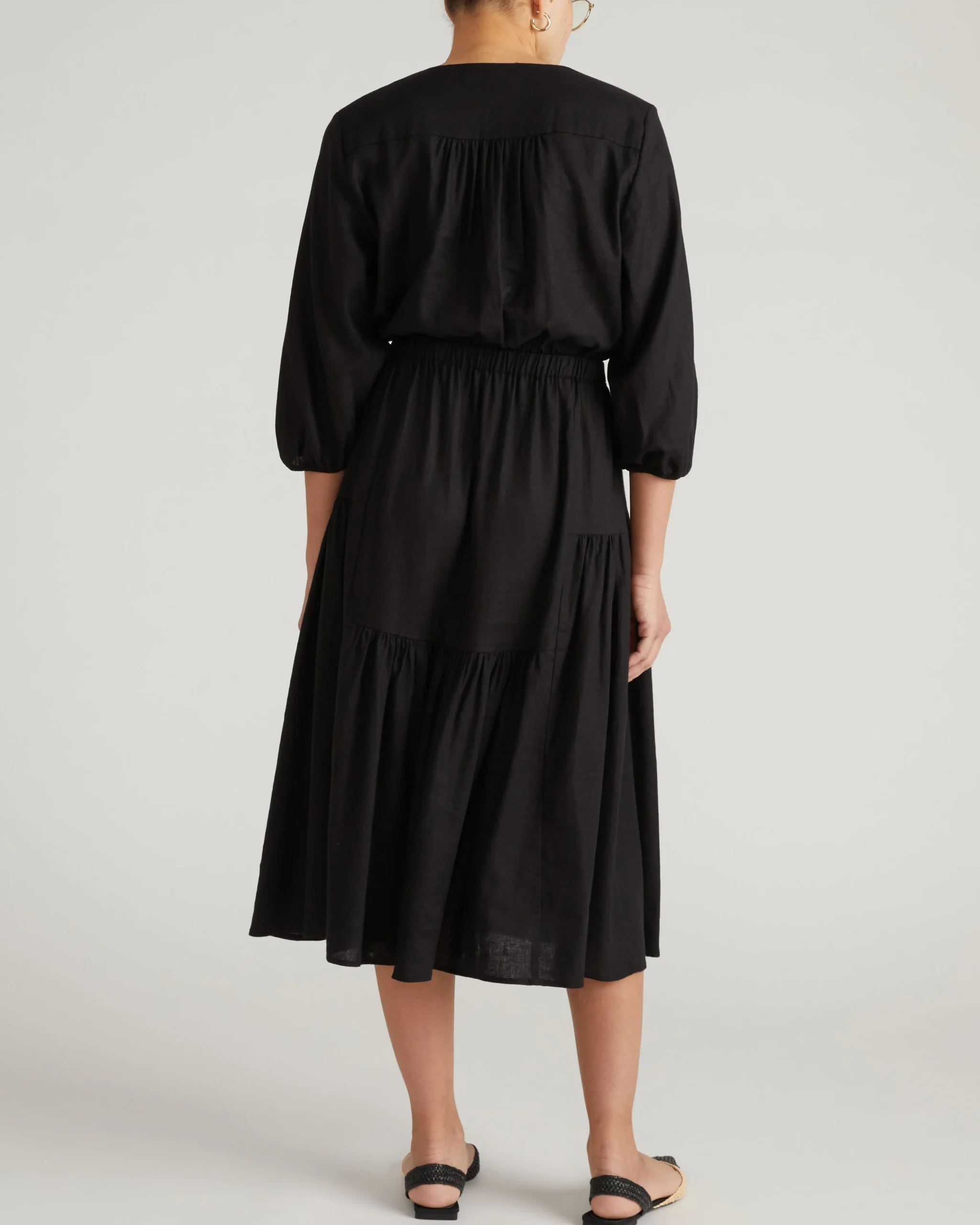 Sorrento Linen Blend Midi Dress Black