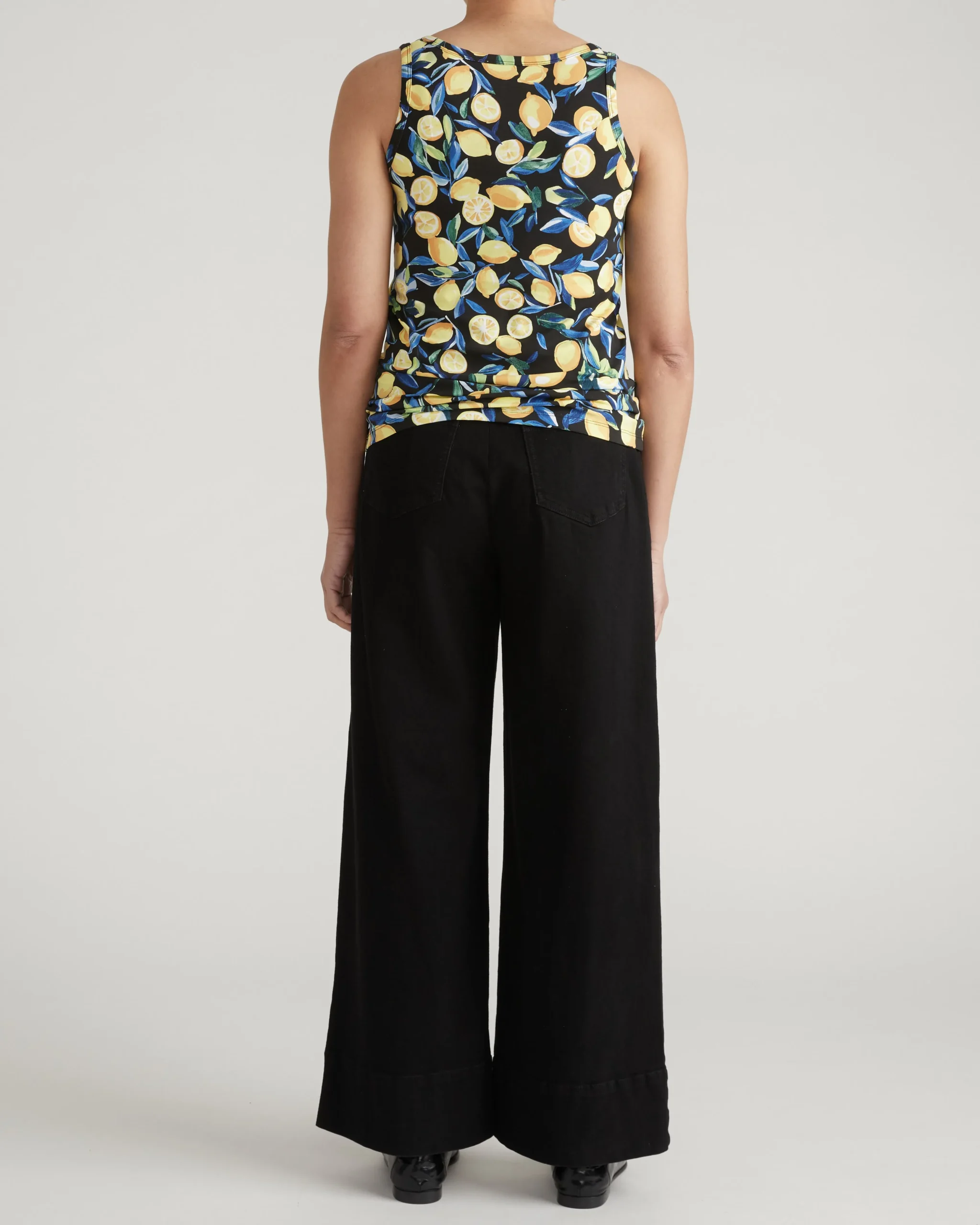 Square Neck Tank Top Black Limoncello Print