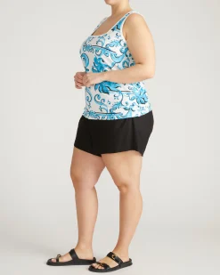 Square Neck Tank Top Blue Majolica Print