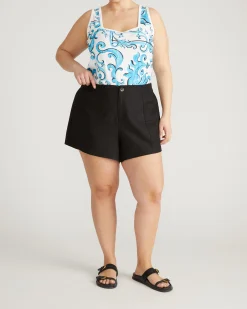 Square Neck Tank Top Blue Majolica Print