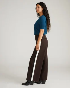 Stephanie Wide Leg Stripe Ponte Pants 30 Inch Espresso with Black/Ecru Stripe