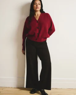 Stephanie Wide Leg Stripe Ponte Pants 30 Inch Espresso with Black/Ecru Stripe