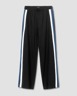 Stephanie Wide Leg Stripe Ponte Pants 30 Inch Black with Blue/White Stripe