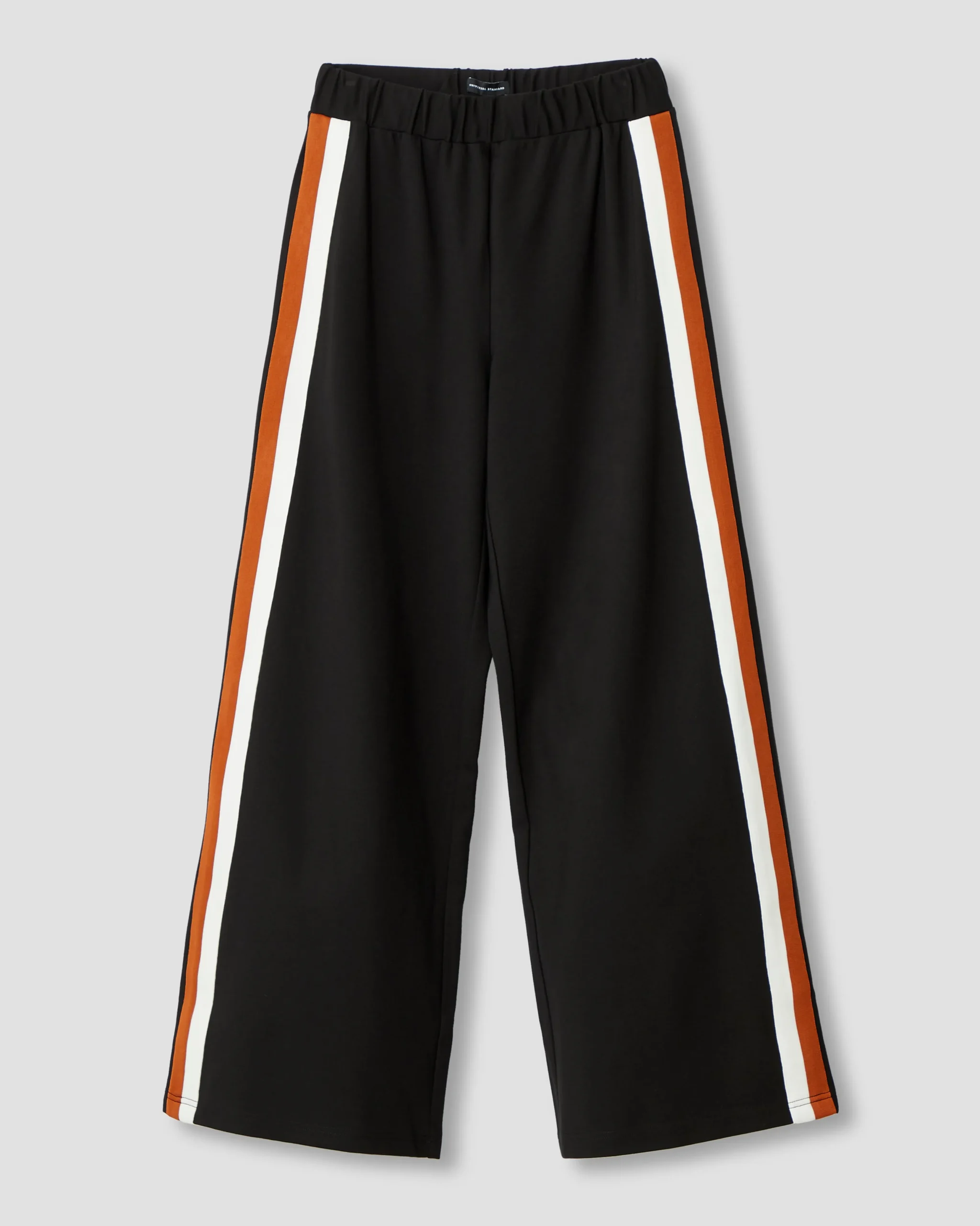 Stephanie Wide Leg Stripe Ponte Pants 30 Inch Black with Ochre/White Stripe