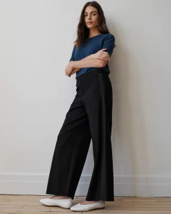 Stephanie Wide Leg Stripe Ponte Pants 30 Inch Black with Black Stripe