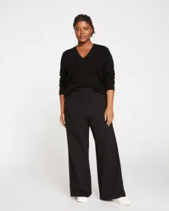 Stephanie Wide Leg Stripe Ponte Pants 30 Inch Black with Black Stripe
