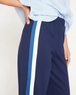 Stephanie Wide Leg Stripe Ponte Pants 30 Inch Navy with Blue/White Stripe