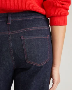 Stevie High Rise Cuffed Straight Leg Jeans Americana Wash with Red Stitching