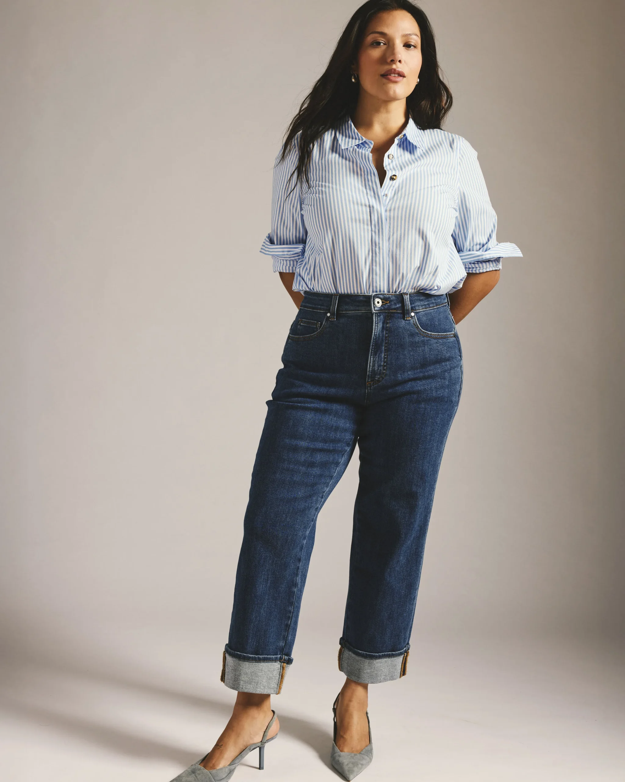 Stevie High Rise Cuffed Straight Leg Jeans Odeon Blue