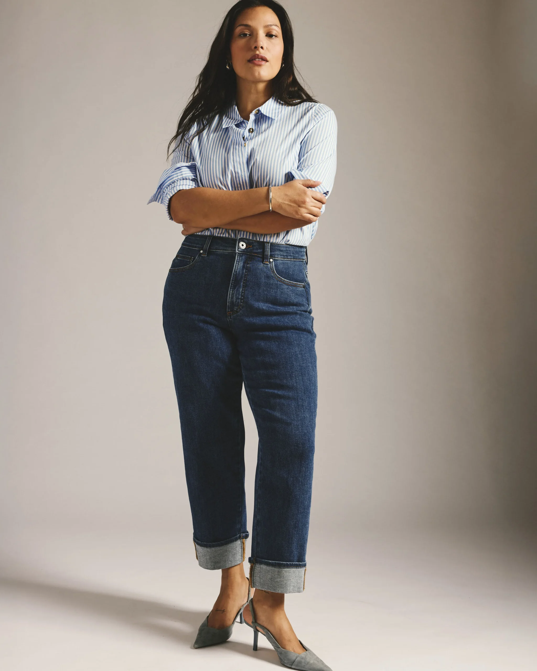 Stevie High Rise Cuffed Straight Leg Jeans Odeon Blue