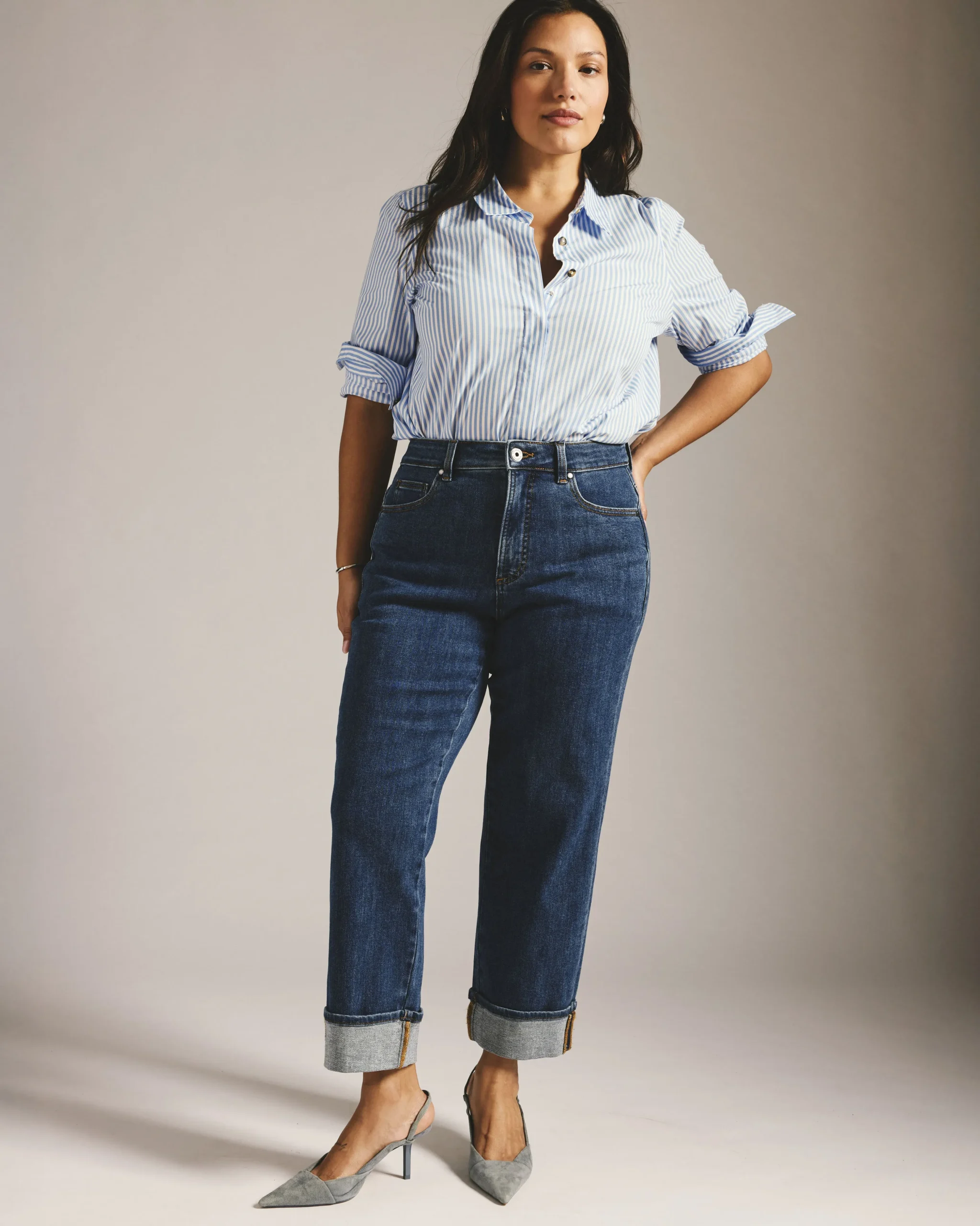 Stevie High Rise Cuffed Straight Leg Jeans Odeon Blue
