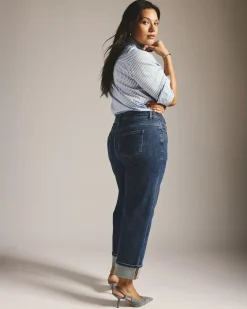 Stevie High Rise Cuffed Straight Leg Jeans Odeon Blue