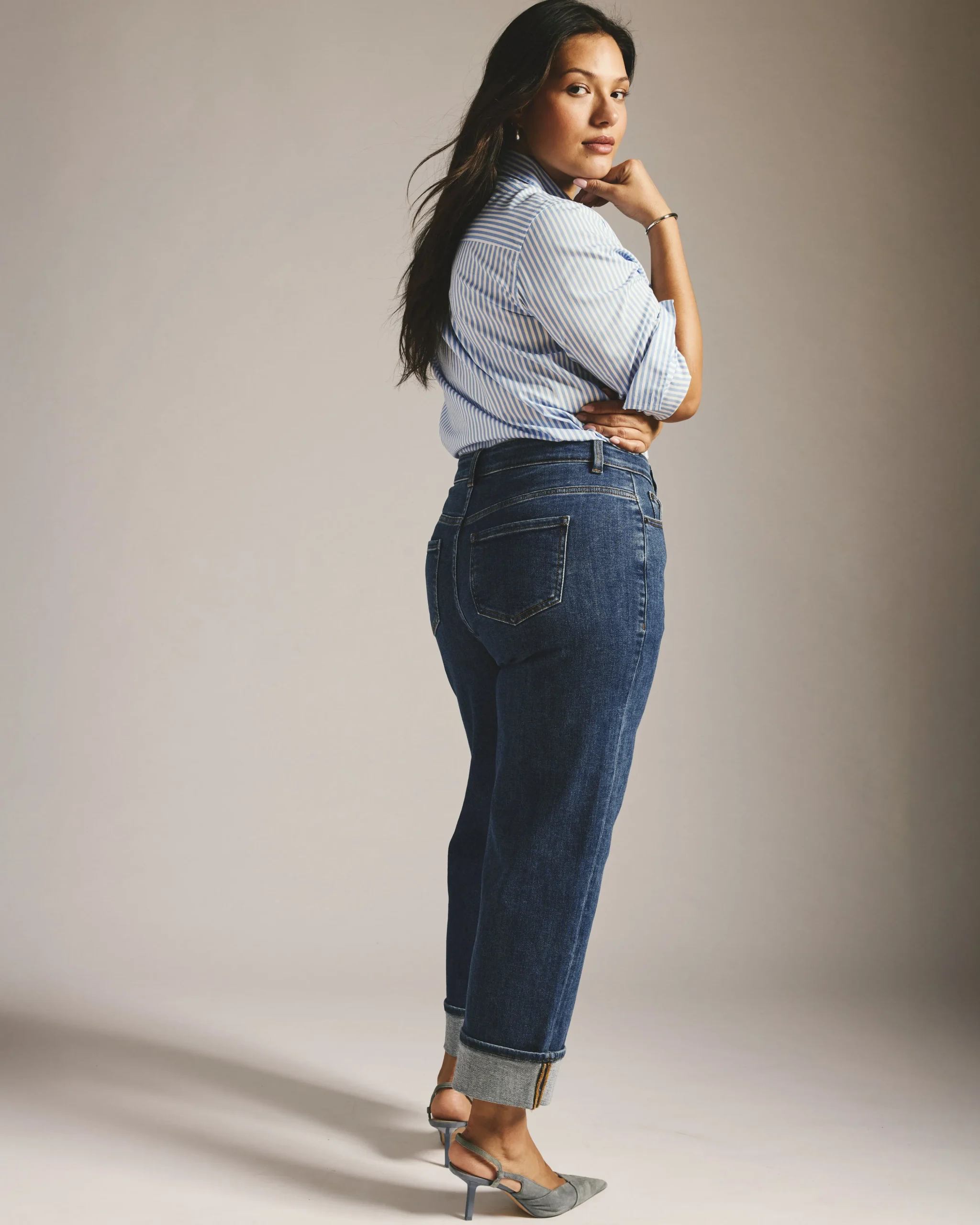 Stevie High Rise Cuffed Straight Leg Jeans Odeon Blue