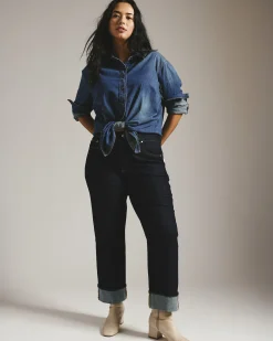 Stevie High Rise Cuffed Straight Leg Jeans Vintage Indigo Selvedge
