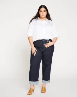 Stevie High Rise Cuffed Straight Leg Jeans Vintage Indigo Selvedge