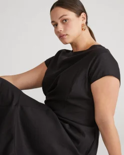 Sunset Linen Blend Flounce Dress Black