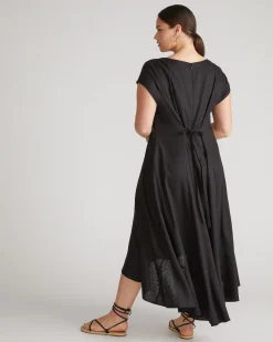 Sunset Linen Blend Flounce Dress Black