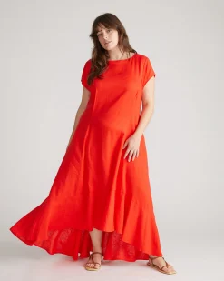 Sunset Linen Blend Flounce Dress Shoreline Sunset