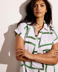 Sunshine Linen Blend Polo Dress Green Paint Print