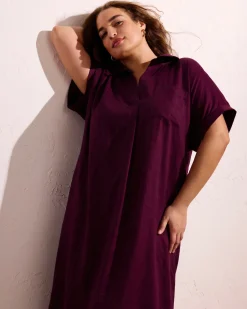 Sunshine Linen Blend Polo Dress Acai