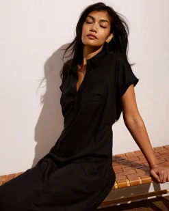 Sunshine Linen Blend Polo Dress Black