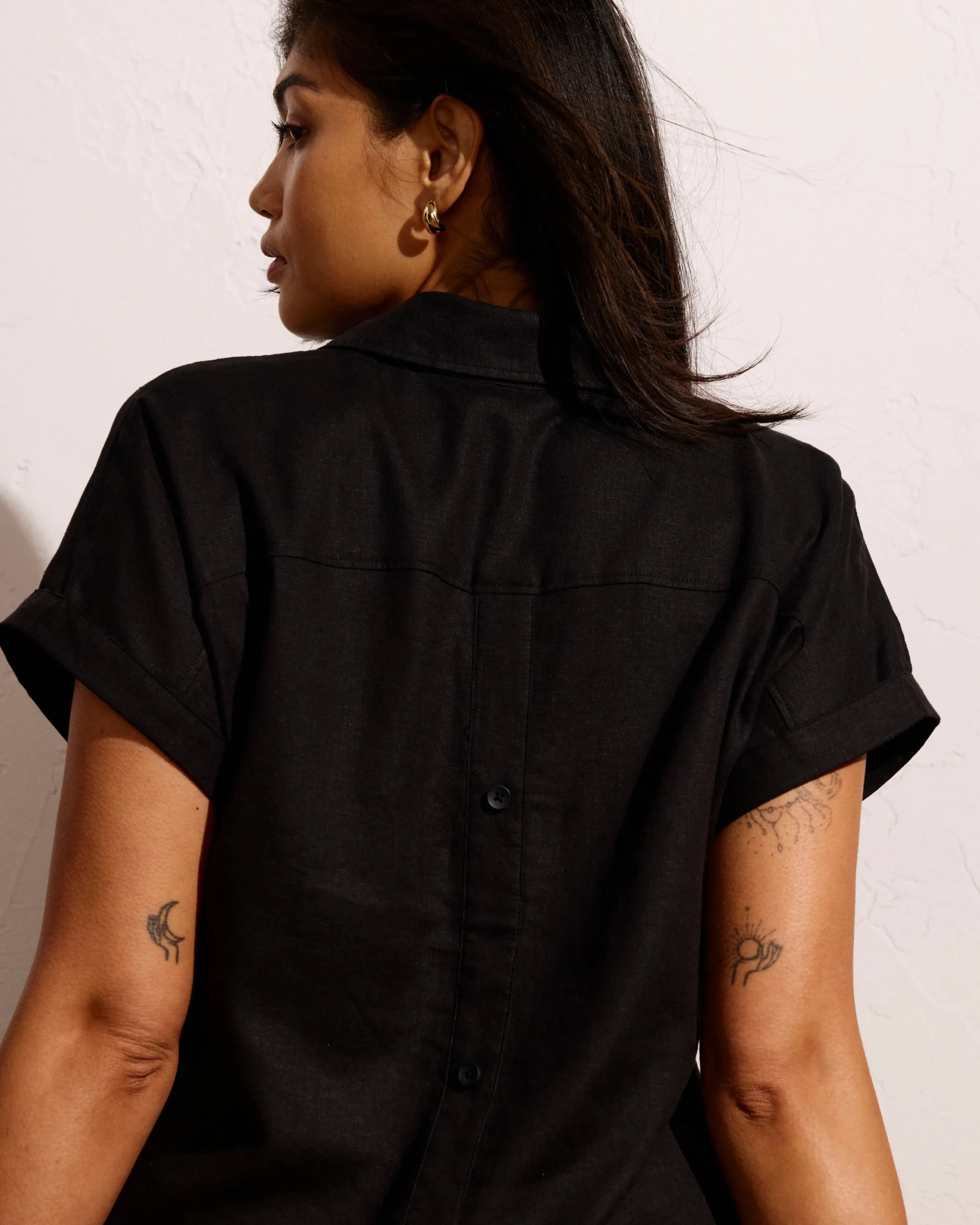 Sunshine Linen Blend Polo Dress Black