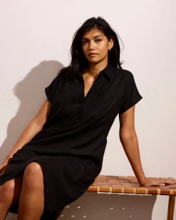 Sunshine Linen Blend Polo Dress Black