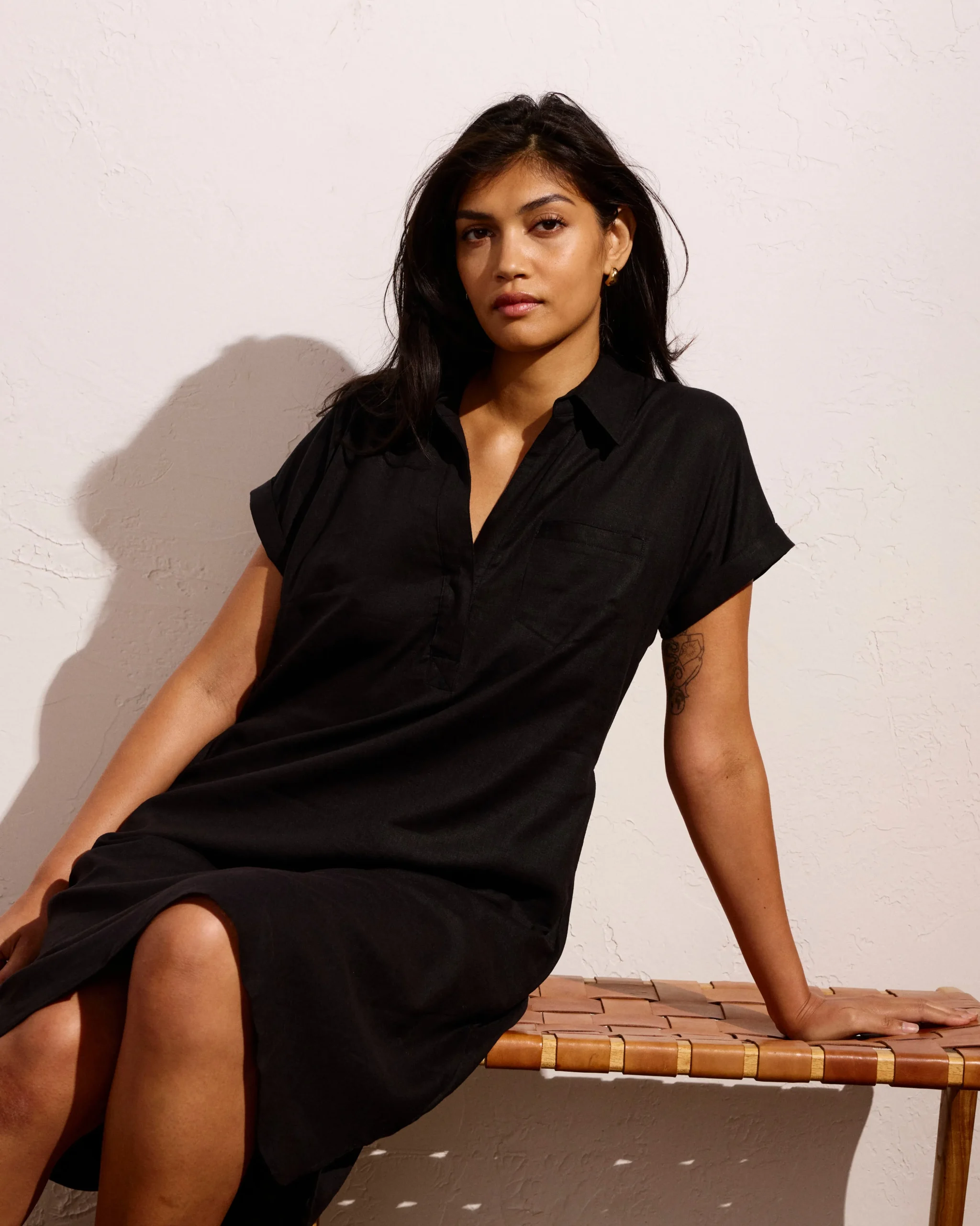 Sunshine Linen Blend Polo Dress Black